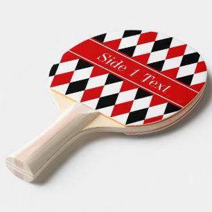 Red WhBlack Harlequin Red Ribbon Name Monogram Tischtennis Schläger