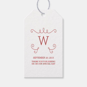Red Whimsical Blühe Monogram Gift Tags Geschenkanhänger