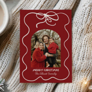 Red Whimsical Bow Frame Foto Weihnachten