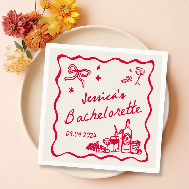 Red Whimsical Cocktail Junggeselinnen-Abschied Serviette (Von Creator hochgeladen)