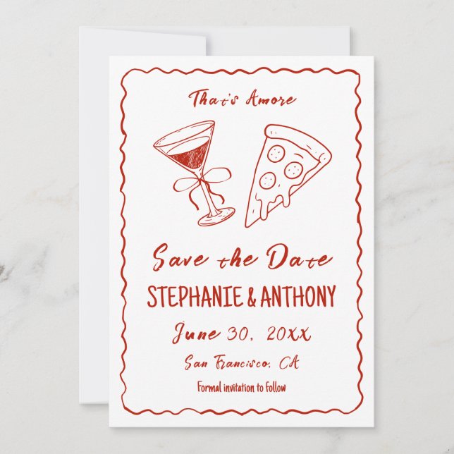 Red Whimsical Frame, das ist mehr italienisch Hoch Save The Date (Vorderseite)