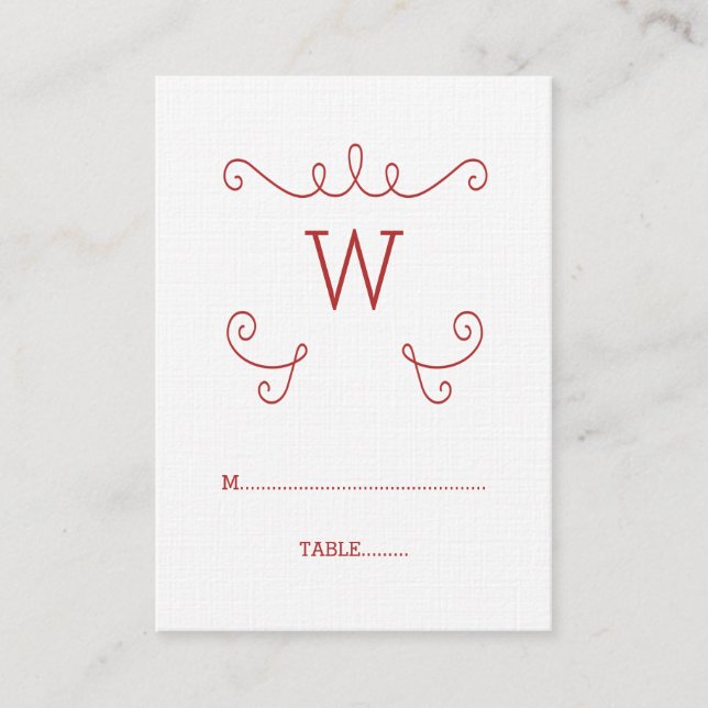 Red Whimsical Geblüht Monogramm-Platzkarte Platzkarte (Vorderseite)
