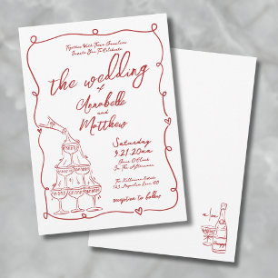 Red Whimsical Hand Drawn Quirky Wedding Einladung