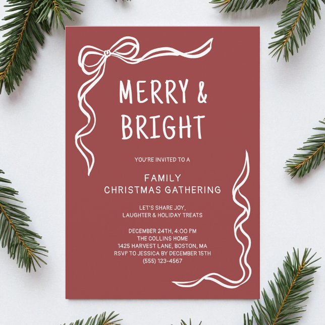 Red Whimsical Handgezeichnet Weihnachtsfamilie Par Einladung (Red Whimsical Hand Drawn Family Christmas Party Invitation)
