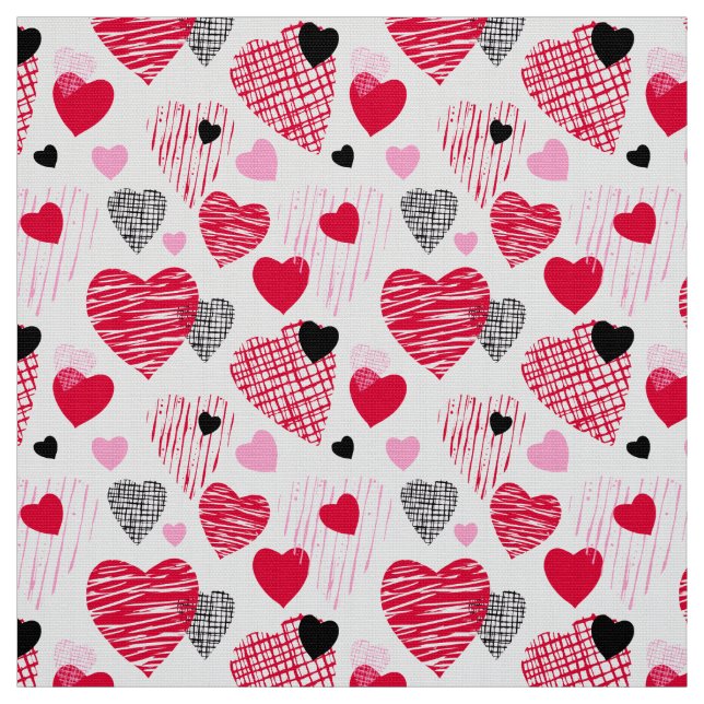 Red Whimsical Hearts Pattern Valentine Stoff (Muster)