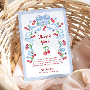 Red Whimsical Retro Cherries Babyparty Dankeskarte