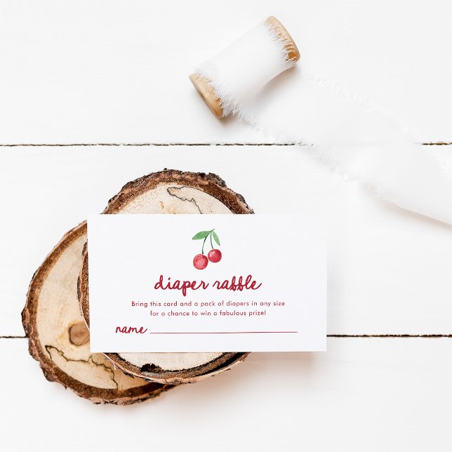 Red Whimsical Retro Cherries | Diaper Raffle Begleitkarte (Von Creator hochgeladen)