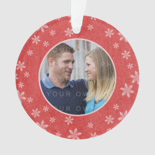 Red Whimsical Snowflakes Holiday Foto Ornament
