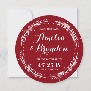 Red Whimsisical Winter Wreath Save the Date Card
