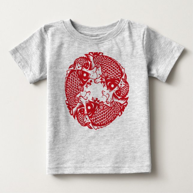 Red Whirling Koi Carp Fish Group Baby Bodysuit Baby T-shirt (Vorderseite)