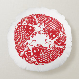 Red Whirling Koi Carp Fish Group Classic Round P Rundes Kissen