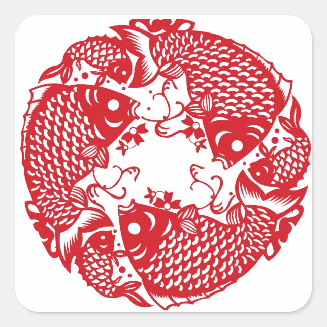 Red Whirling Koi Carp Fish Group Classic SqS Quadratischer Aufkleber (Vorderseite)