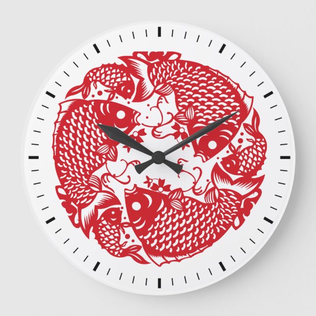 Red Whirling Koi Carp Fish Group Classic WC Große Wanduhr (Vorderseite)