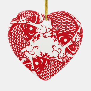 Red Whirling Koi Carp Fish Group Keramik Ornament