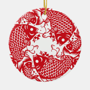 Red Whirling Koi Carp Fish Group Keramikornament