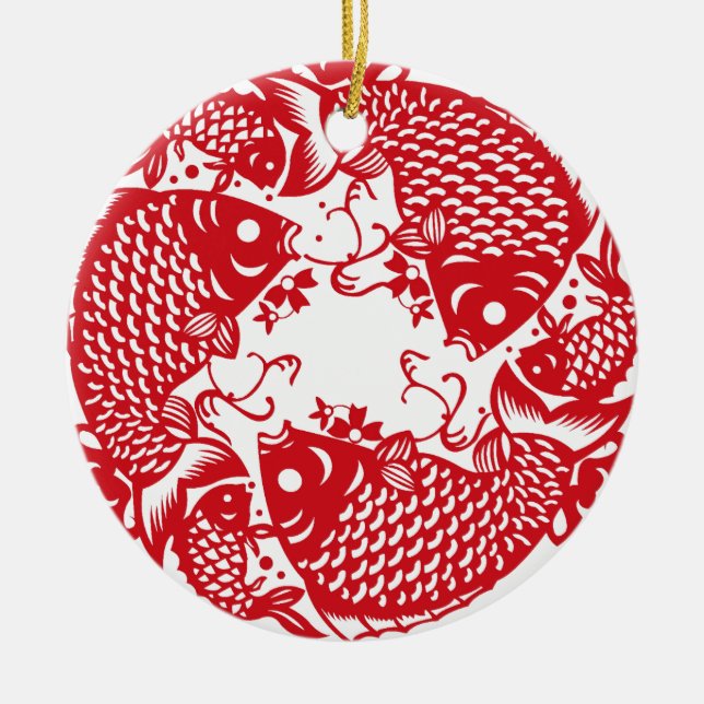 Red Whirling Koi Carp Fish Group Keramikornament (Vorne)