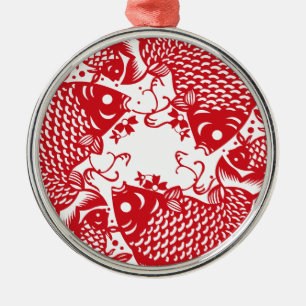 Red Whirling Koi Carp Fish Group Ornament Aus Metall