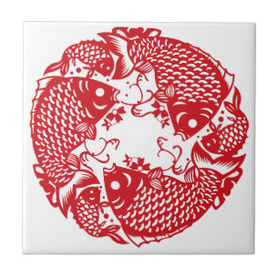 Red Whirling Koi Carp Keramik Tile Fliese