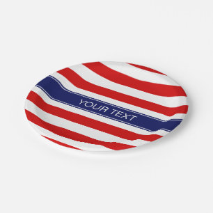 Red Whisky Stripe Navy Blue Name Monogram Pappteller