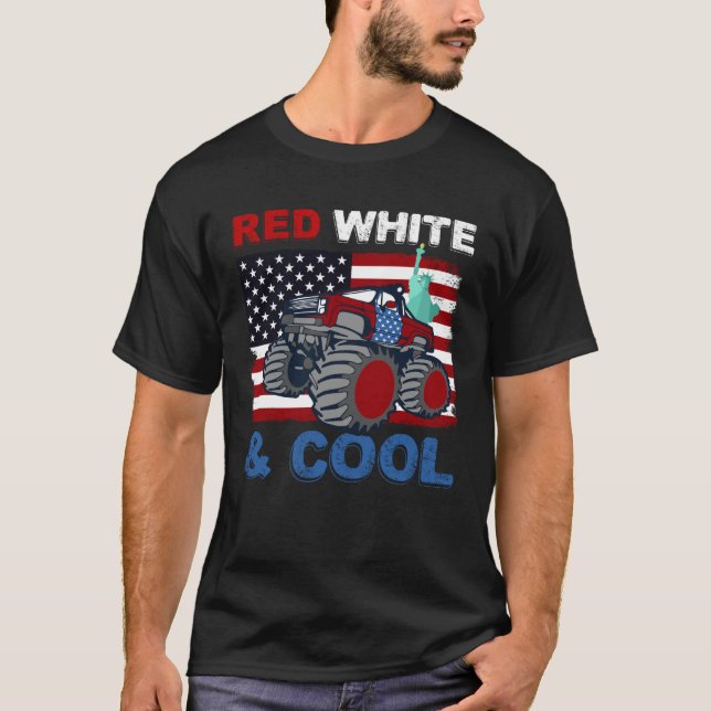 Red White 4. Juli Cool Monster Truck USA Ameri T-Shirt (Vorderseite)