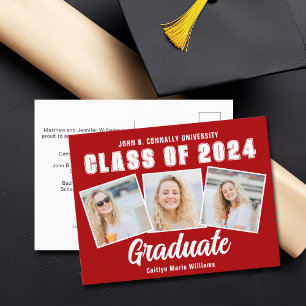 Red White Abschluss Foto Collage 2025 Graduate Ankündigungspostkarte