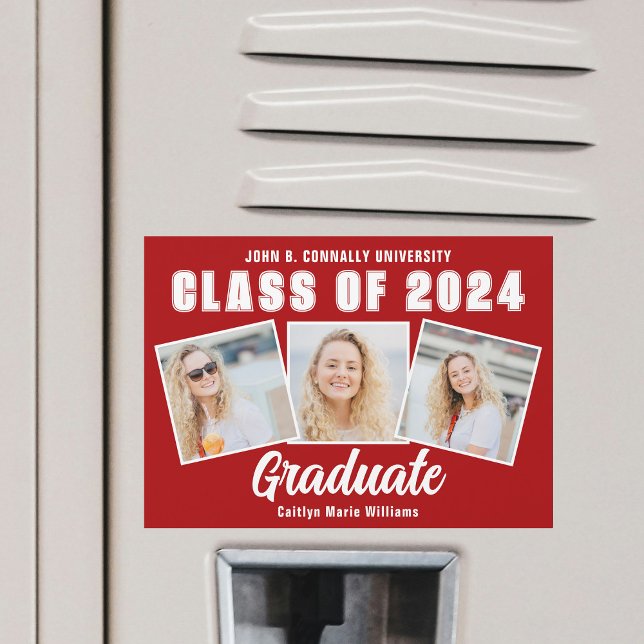 Red White Abschluss Foto Collage Graduate Magnet (Von Creator hochgeladen)