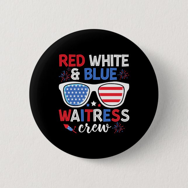 Red White & amp; Blue Waitress Crew 4. Juli Sun Button (Vorderseite)
