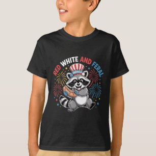 Red White &feral Funny Niedlich Raccoon 4. Jul T-Shirt