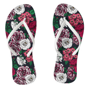 Red, white and bi-color Roses with green leaves Flip Flops