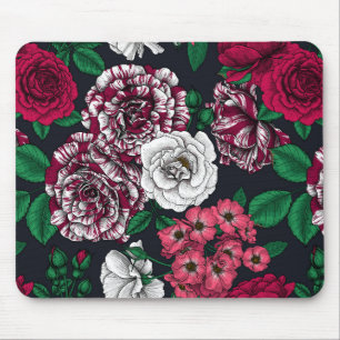 Red, white and bi-color Roses with green leaves Mousepad