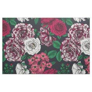 Red, white and bi-color Roses with green leaves Stoff