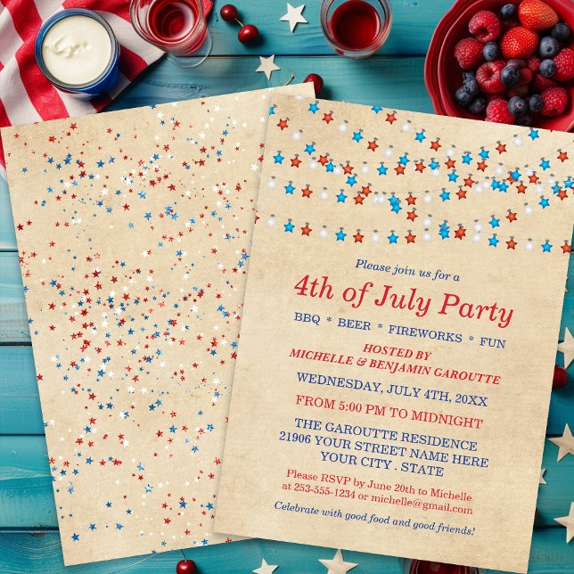 Red White and Blue 4. Juli Party Einladung (Red White and Blue 4th of July Party Invitation)