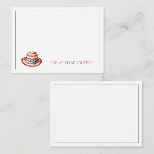 Red White and Blue 4. Juli Sunhat Mitteilungskarte (Vorne/Hinten)