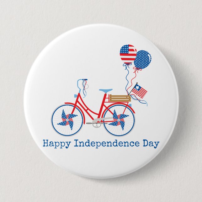 Red White and Blue 4. Juli Whimsical Bicycle Button (Vorderseite)