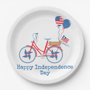 Red White and Blue 4. Juli Whimsical Bicycle  Pappteller