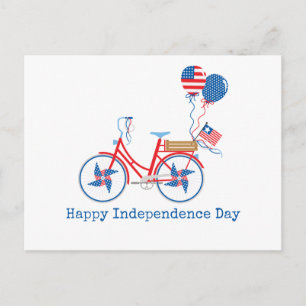 Red White and Blue 4. Juli Whimsical Bicycle Postkarte