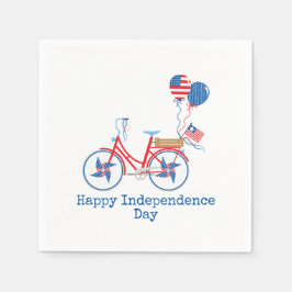 Red White and Blue 4. Juli Whimsical Bicycle Serviette