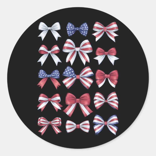 Red White and Blue American Coquette Bows 4. Juli Runder Aufkleber (Vorderseite)