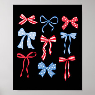 Red White and Blue American Coquette Bows Funny 4t Poster