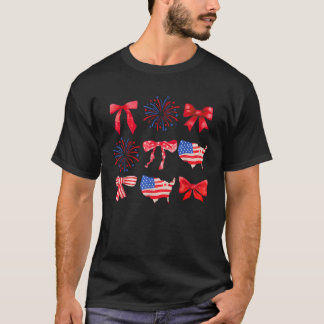 Red White and Blue American Coquette Bows Funny 4t T-Shirt