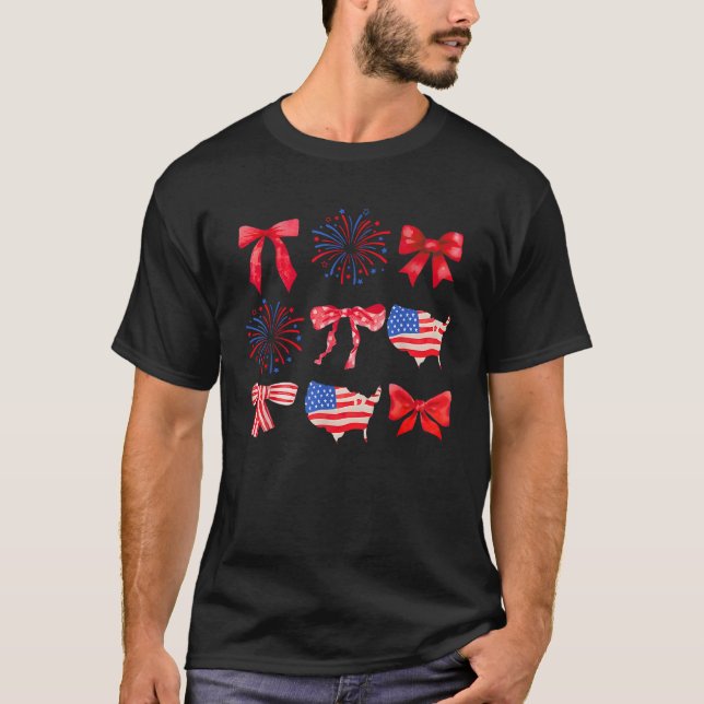 Red White and Blue American Coquette Bows Funny 4t T-Shirt (Vorderseite)