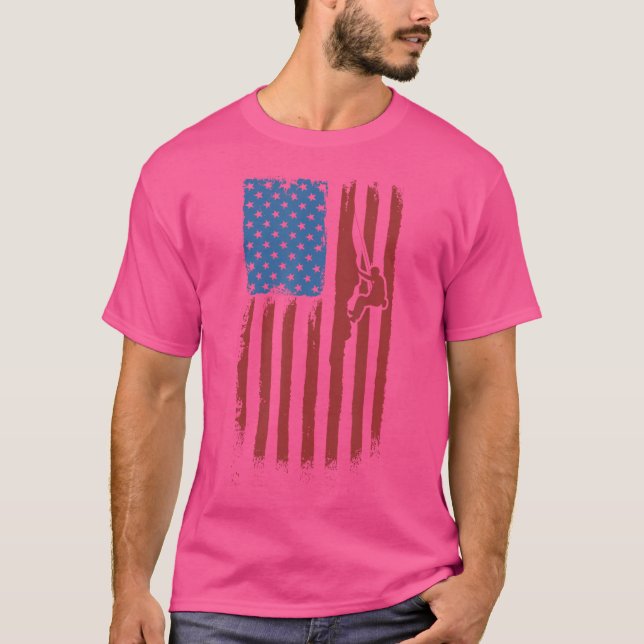 Red White And Blue American Flag Rock Climbing T-Shirt (Vorderseite)