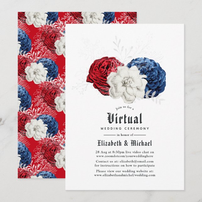 Red White and Blue American Online Virtual Wedding Einladung (Vorne/Hinten)