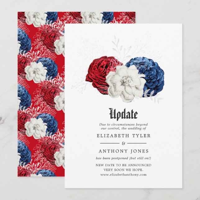 Red White and Blue American Wedding Update Einladung (Vorne/Hinten)