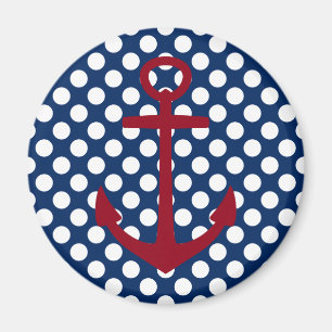 Red White and Blue Anchor auf Polka Dots Magnet