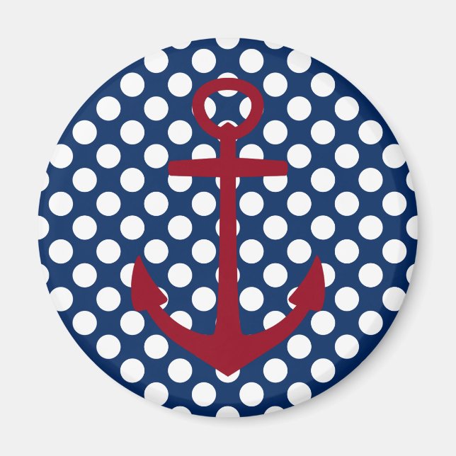 Red White and Blue Anchor auf Polka Dots Magnet (Vorne)