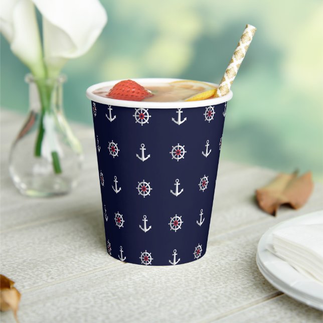Red White and Blue Anchor Pattern Pappbecher (In Situ)