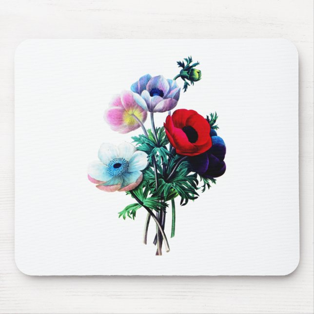 Red White and Blue Anemones von Redoute Mousepad (Vorne)