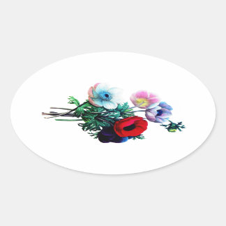 Red White and Blue Anemones von Redoute Ovaler Aufkleber