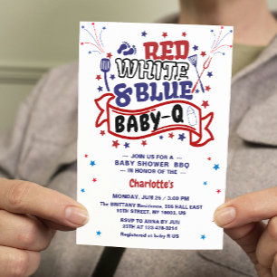 Red White and Blue Baby Q Boy GRILLEN Baby Shower Einladung